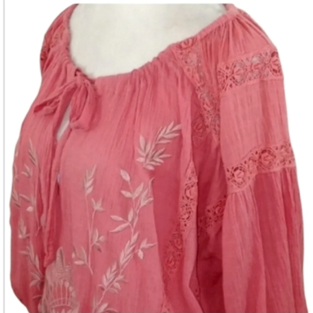 Free People Maria Maria Embroidered Top in Athena Puff Sleeve Size XS